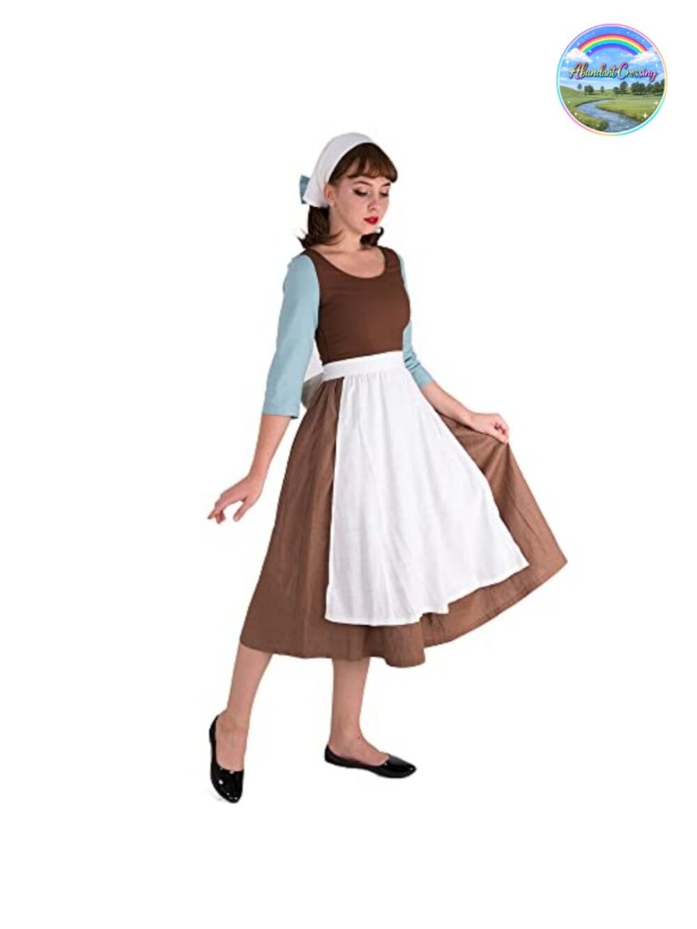 Cinderella Peasant Maid Dress Cosplay Costume Cotton Apron Headscarf